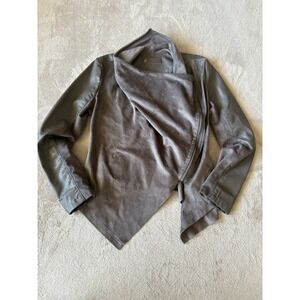 Blank NYC Drape Front Jacket Faux Leather Moto Asymmetrical Gray Size‎ S